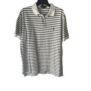 Polo By Ralph Lauren‎ Men's Size Large White Blue Striped Short Sleeve Polo